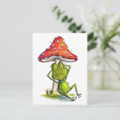 キノコお洒落の下で眠るカエル ポストカード (スタンド正面)