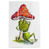 キノコお洒落の下で眠るカエル ミディアムペーパーバッグ (裏面)