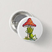 キノコお洒落の下で眠るカエル 缶バッジ (正面&裏面)