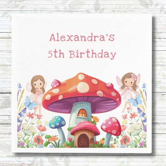 キノコお洒落ガールフェアリー誕生日パーティー スタンダードカクテルナプキン