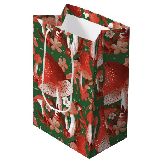 キノコお洒落魔法赤と緑 ミディアムペーパーバッグ (正面アングル)