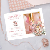 キノコかわいい赤面ピンクウッドランド写真誕生日 招待状