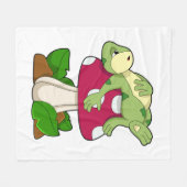 キノコで寝るカエル フリースブランケット (正面(横))