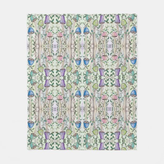 キノコとつる植物 フリースブランケット (正面)