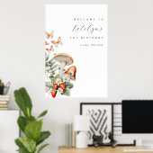 キノコとイチゴの誕生日ウェルカムサイン ポスター (ホームオフィス)