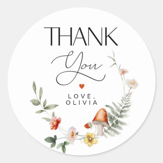 キノコとイチゴ赤ちゃんシャワーまたは誕生日 ラウンドシール (正面)