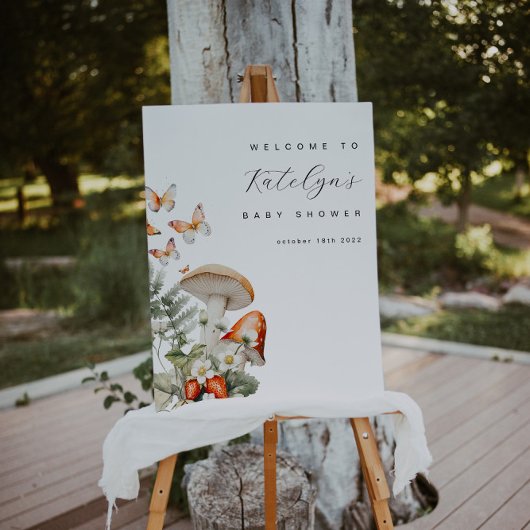 キノコとイチゴ赤ちゃんシャワー歓迎サイン ポスター