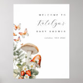 キノコとイチゴ赤ちゃんシャワー歓迎サイン ポスター (正面)