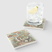 キノコとカタツムリ自然好きのキノコの芸術 ストーンコースター (横)