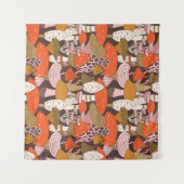 キノコとトマトの手描きシームレスなパターン タペストリー (正面(横))