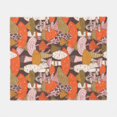 キノコとトマトの手描きシームレスなパターン フリースブランケット (正面(横))