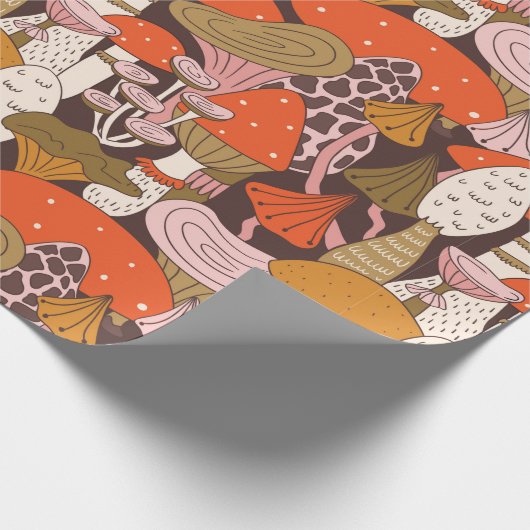 キノコとトマトの手描きシームレスなパターン ラッピングペーパー (角)