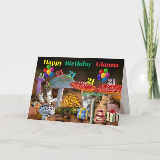 キノコとネコの誕生日カード カード (正面)