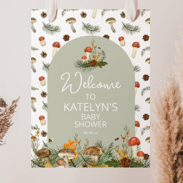 キノコとワイルドフラワー歓迎サイン ポスター