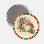 キノコとヴィンテージクリスマス小妖精や小人 マグネット (正面/裏面)