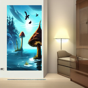 キノコと海と青い空   AIアートポスター ポスター