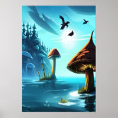 キノコと海と青い空 | AIアートポスター ポスター (正面)