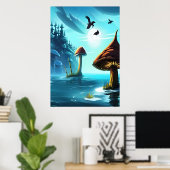 キノコと海と青い空 | AIアートポスター ポスター (ホームオフィス)