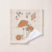 キノコと花アーストーンベージュレトロ70s バスタオルセット (ウォッシュタオル)
