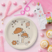 キノコと花アーストーンベージュレトロ70s ペーパープレート (パーティー)