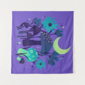 キノコと花模様 – 紫ブルーベリー タペストリー (正面(横))