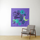 キノコと花模様 – 紫ブルーベリー タペストリー (インサイチュ(横))