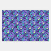 キノコと花模様 – 紫ブルーベリー ラッピングペーパーシート (正面)