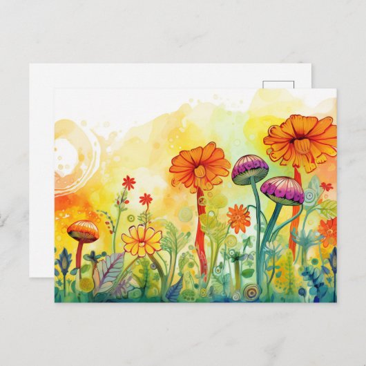 キノコと花 ポストカード (正面/裏面)