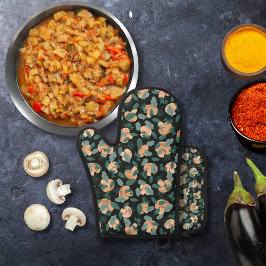 キノコと葉が黒 鍋つかみ&鍋敷きセット