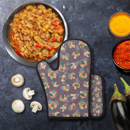 キノコと葉は紫 鍋つかみ&鍋敷きセット