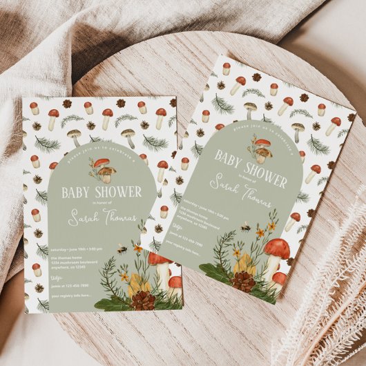 キノコと野生の花ベビーシャワー招待状 招待状
