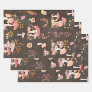 キノコと野生の花 ラッピングペーパーシート