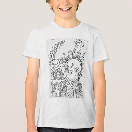 キノコに乗った小さなカエル トライブレンドＴシャツ (正面)