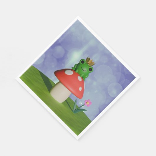 キノコに冠をかぶったかわいいマンガカエル スタンダードランチョンナプキン (角)