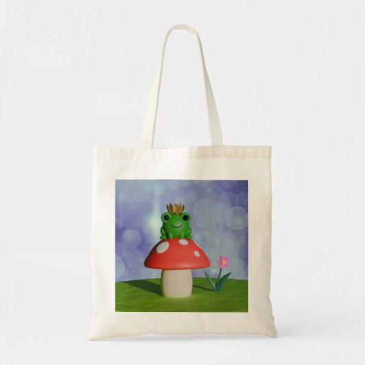 キノコに冠をかぶったかわいいマンガカエル トートバッグ (正面)