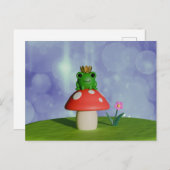 キノコに冠をかぶったかわいいマンガカエル ポストカード (正面/裏面)