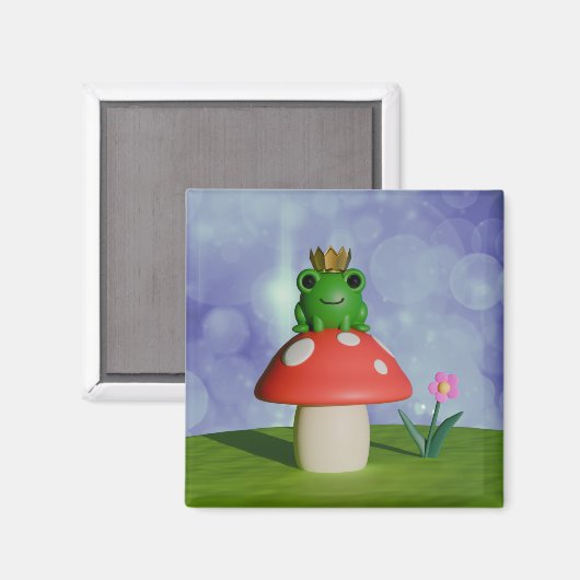 キノコに冠をかぶったかわいいマンガカエル マグネット (正面/裏面)