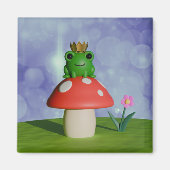 キノコに冠をかぶったかわいいマンガカエル マグネット (正面)