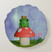 キノコに冠をかぶったかわいいマンガカエル ラウンドクッション (裏面)