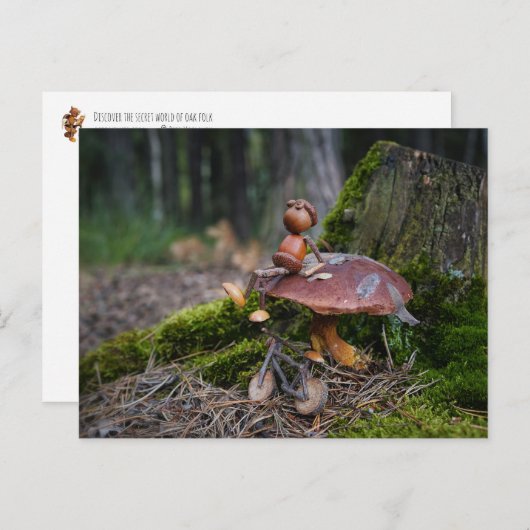 キノコに自転車を乗せたコーン小妖精や小人 ポストカード (正面/裏面)
