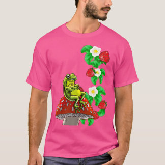 キノコのイチゴのカエルかわいい自然動物C Tシャツ