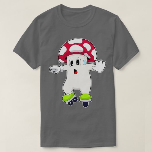 キノコのインラインスケートで滑るローラーのスケート Tシャツ (デザイン正面)