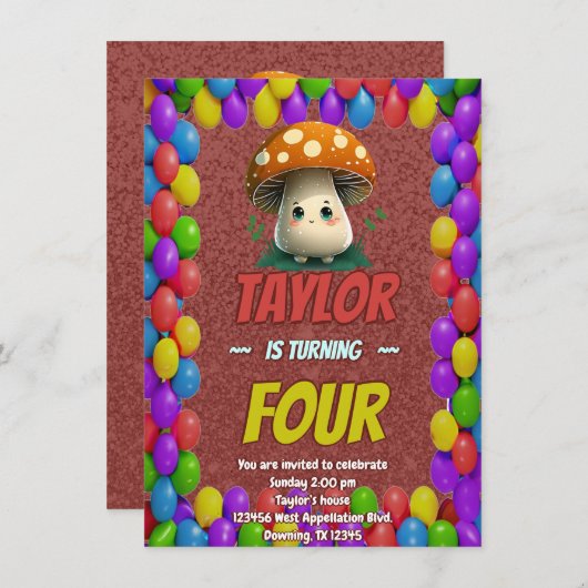 キノコのガーディアンパーソナライズされた誕生日招待状 招待状 (正面/裏面)