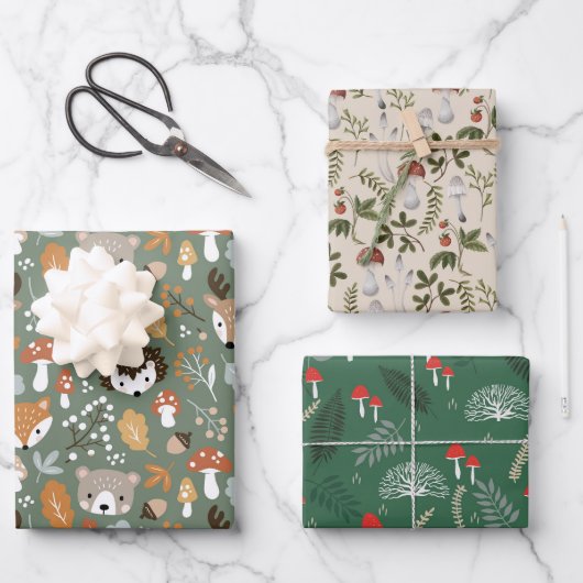 キノコのクリスマス包装紙真菌の森 ラッピングペーパーシート (正面)