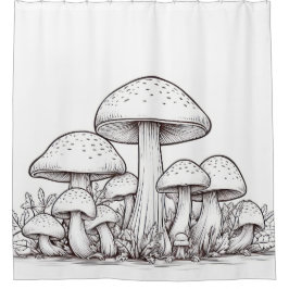 キノコのスケッチ シャワーカーテン