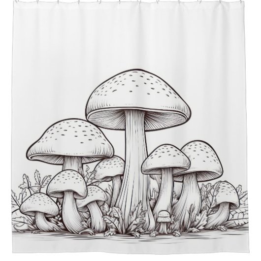 キノコのスケッチ シャワーカーテン (正面)