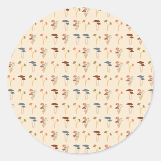 キノコのパターン ラウンドシール (正面)