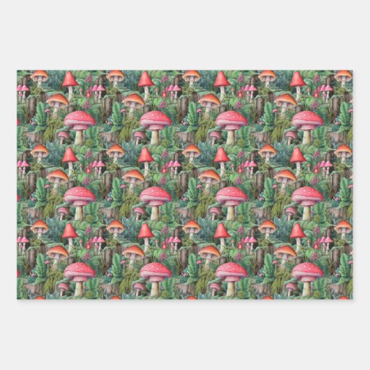 キノコのフォレスト包装紙 ラッピングペーパーシート (正面3)