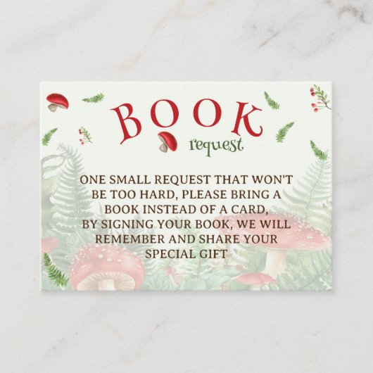 キノコのベビーシャワー用の本 エンクロージャーカード (正面)