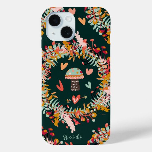 キノコのリースとハート Case-Mate iPhoneケース (裏面)
